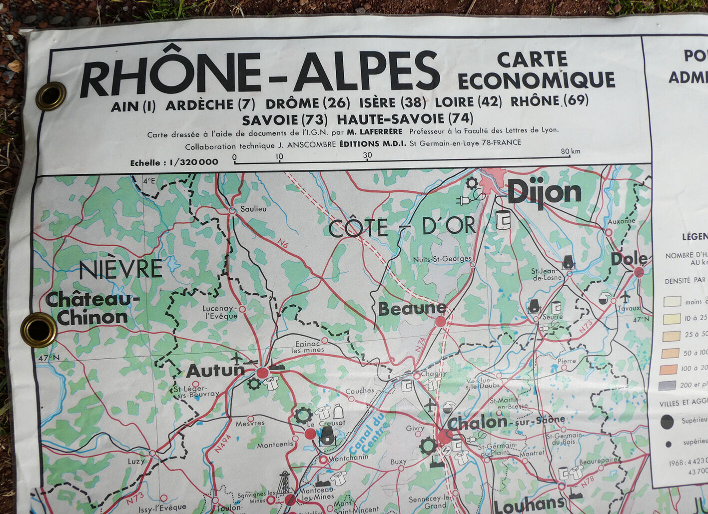 Old school vintage MDI Rhône-Alpes map