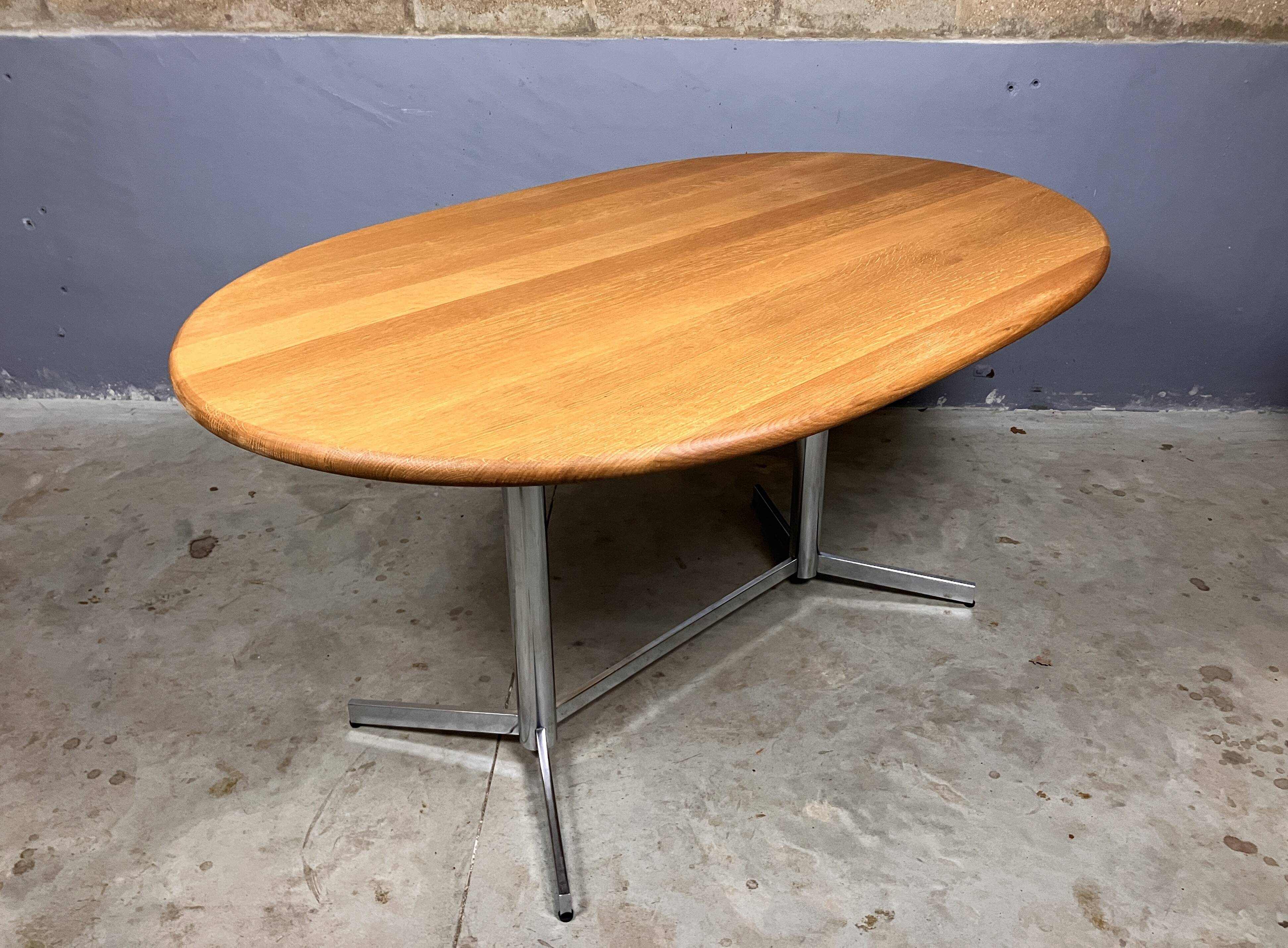 Vintage Dining Table Oval Chrome Solid Oak