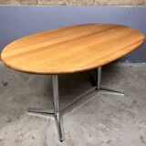 Vintage Dining Table Oval Chrome Solid Oak