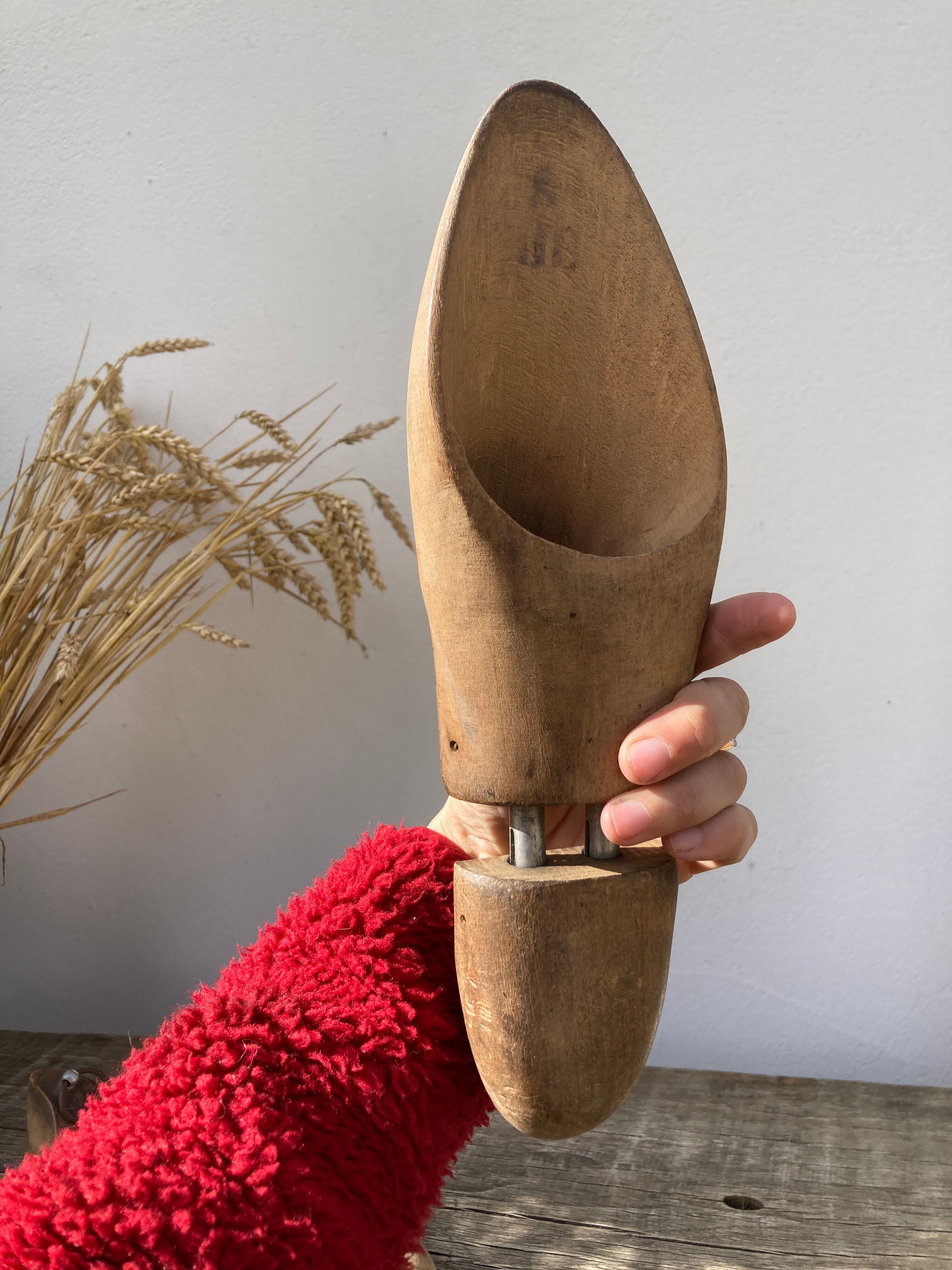 Old wooden shoe trees shapes vintage shoes