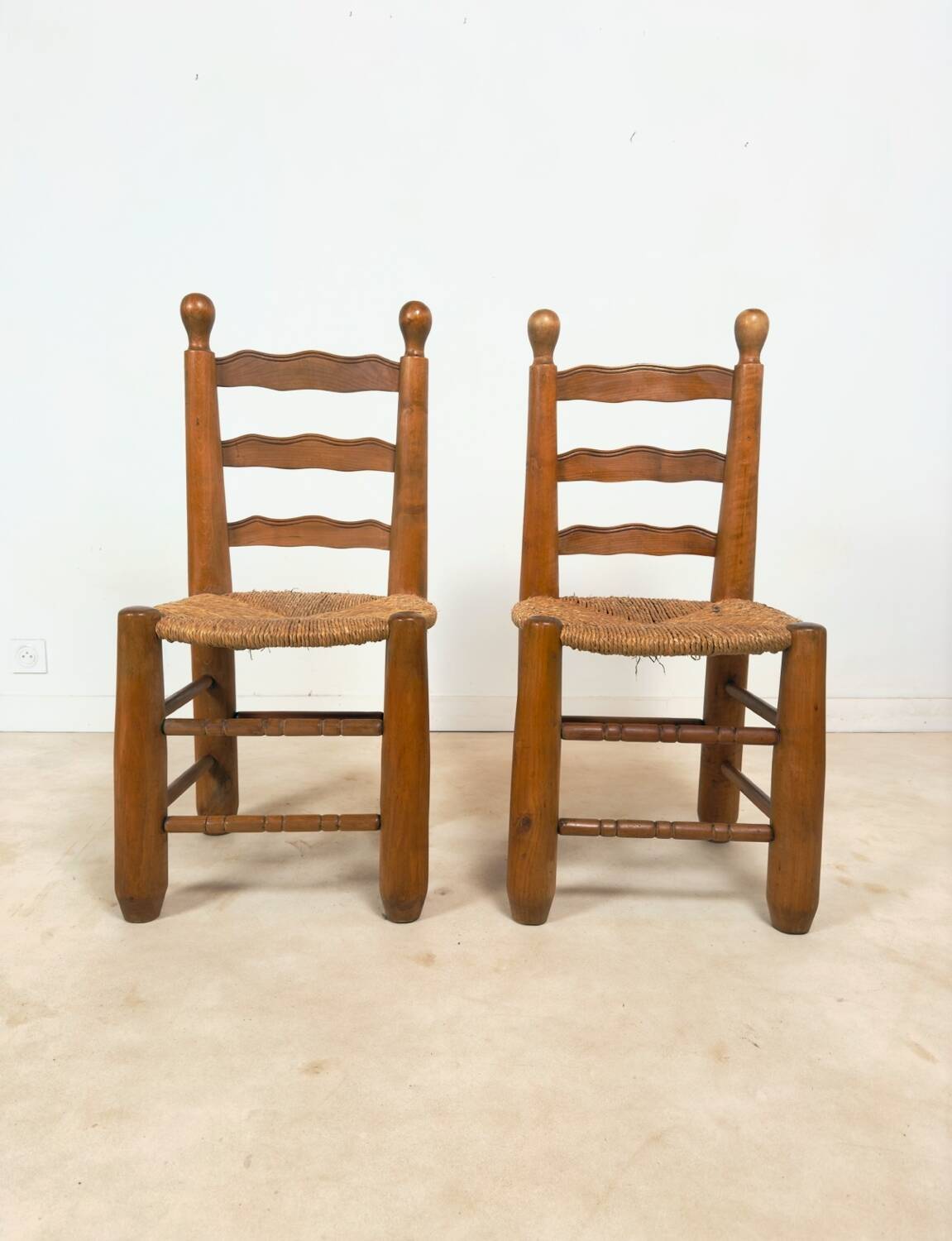 Vintage wooden chair with rush seating