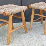 Pair of brutalist seagrass stools/20th century design/sofa end