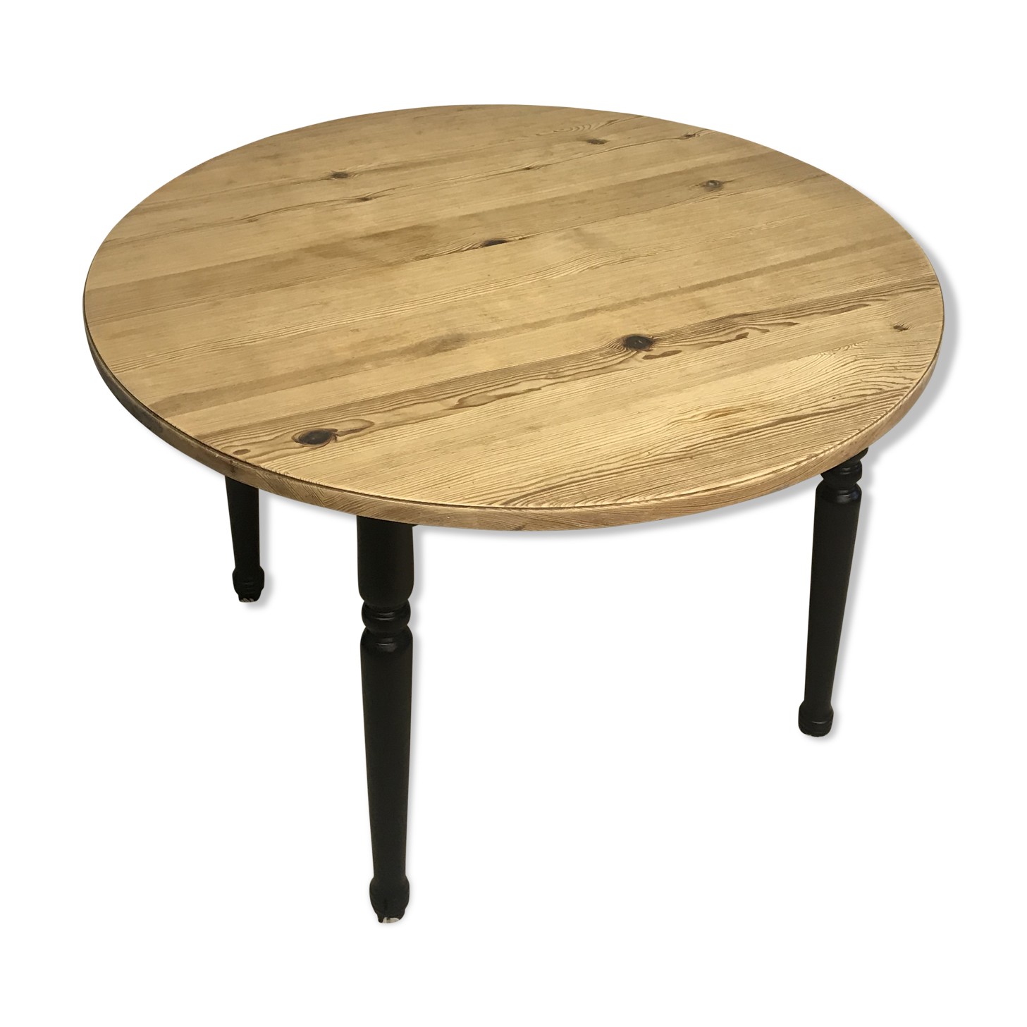 Round table raw wood - black