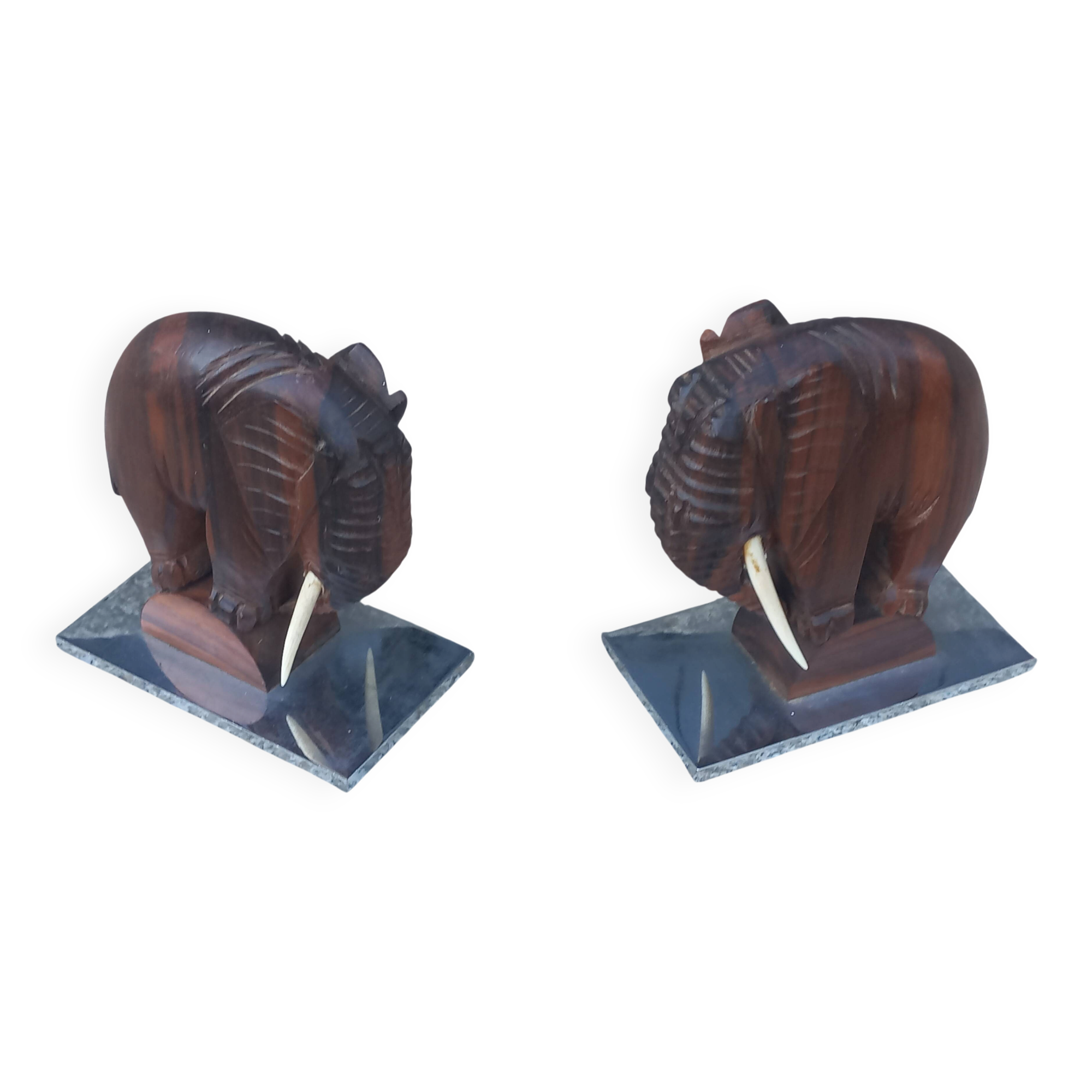 Pair of Art Deco elephant bookends in rosewood with chrome base.