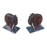 Pair of Art Deco elephant bookends in rosewood with chrome base.