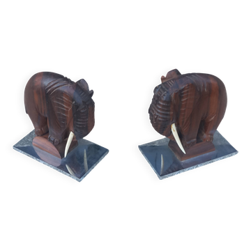Pair of Art Deco elephant bookends in rosewood with chrome base.
