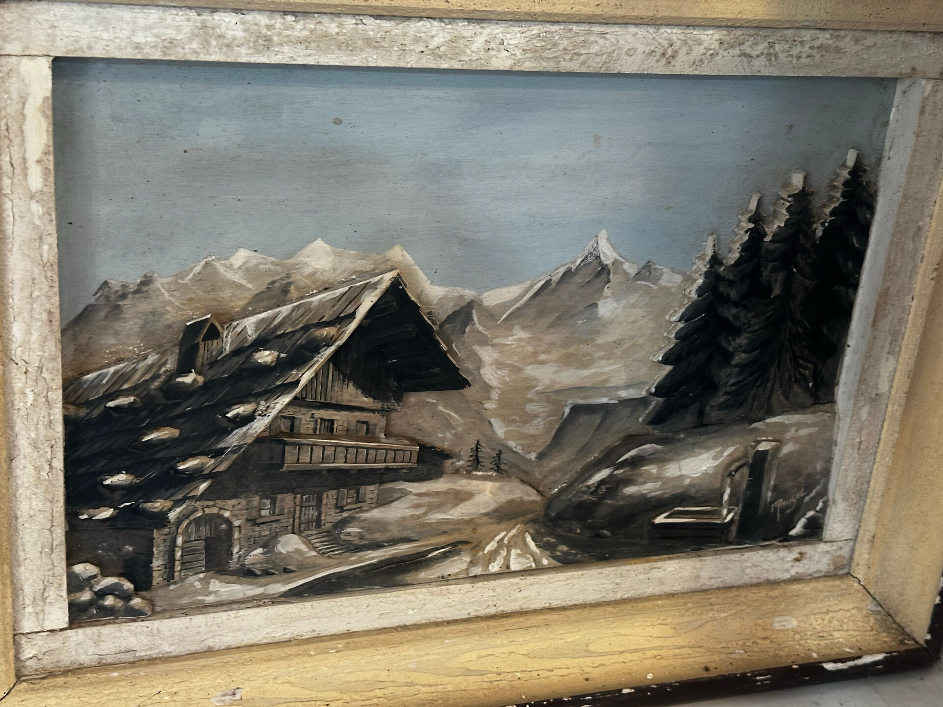 Mid-century carved and painted Alpine table L 56 cm/H 43 cm