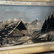 Sculpted and painted Alpine table mid-century L 56 cm/H 43 cm