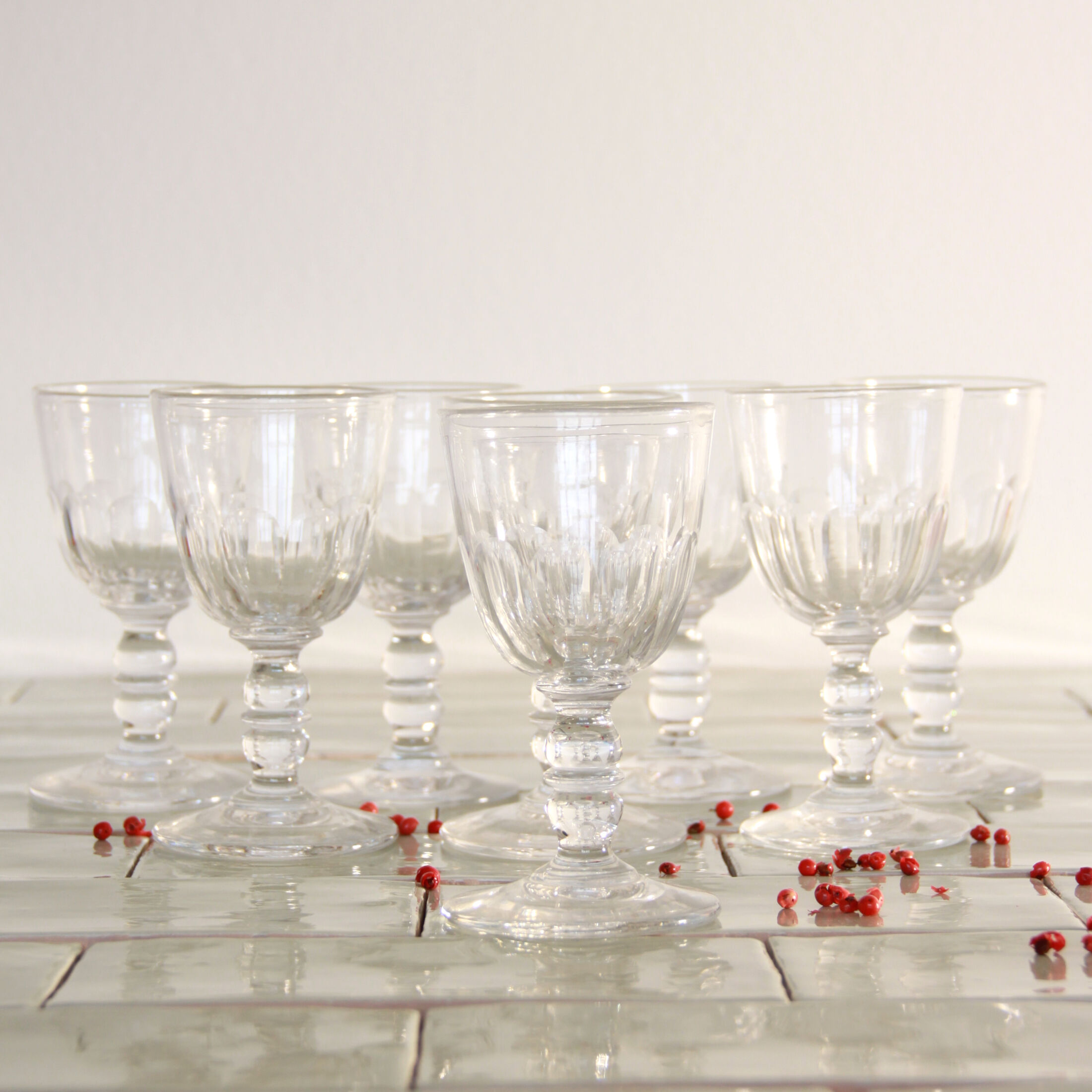 8 carved crystal wine glasses