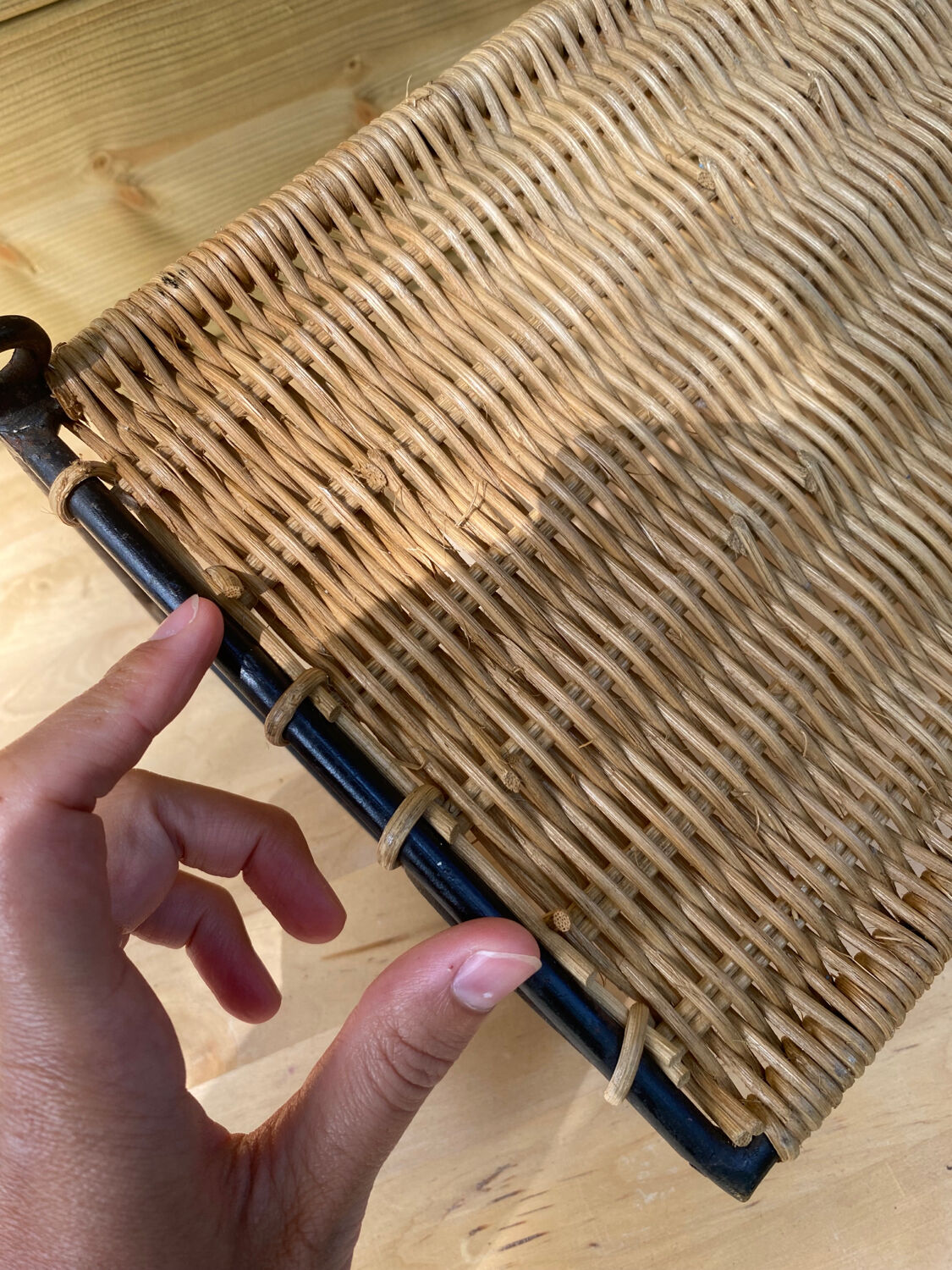 Wicker and metal shelf, 50s