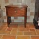 Vintage brown poplar wardrobe from the 1960s — compact accent piece, understated style.