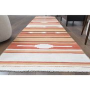 1970s Vintage Turkish Hand-Knotted Wool Cotton Orange Runner Rug 85389
