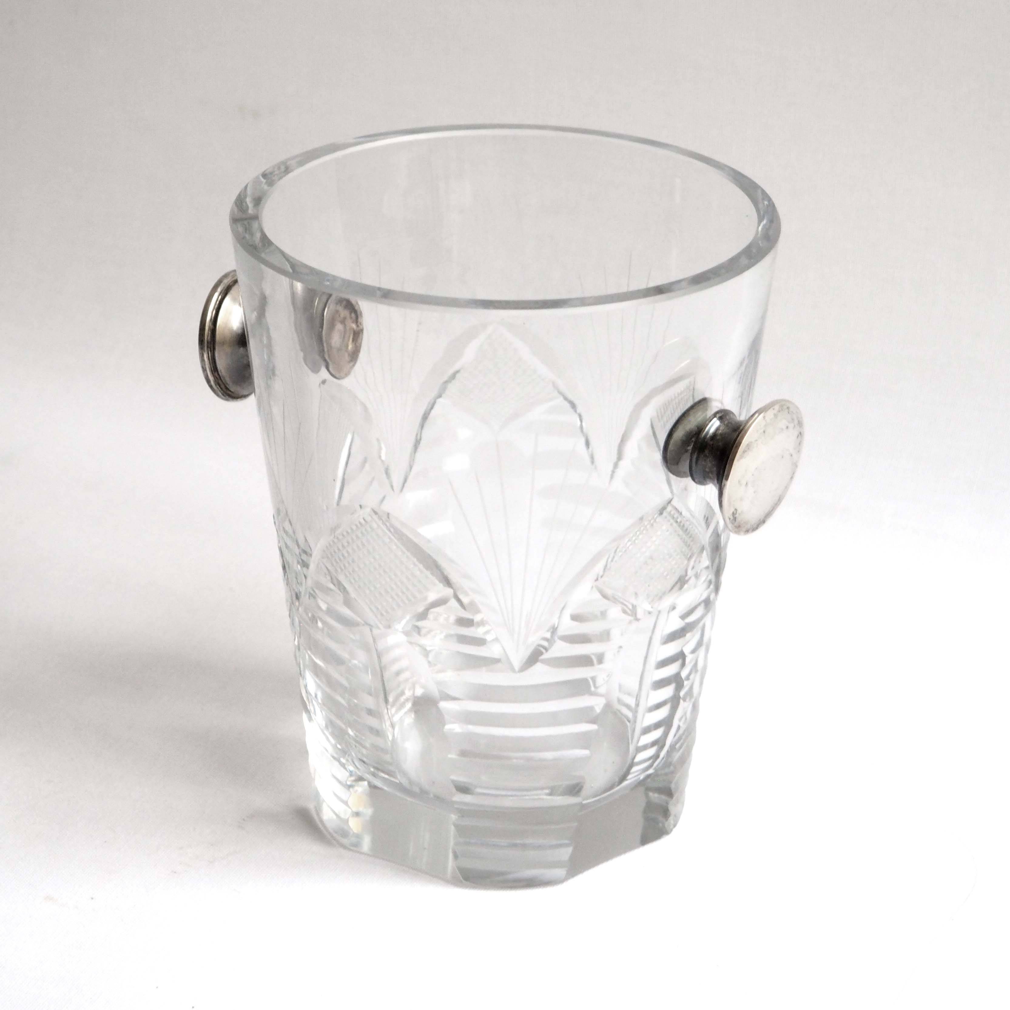 Crystal ice bucket and silver handles