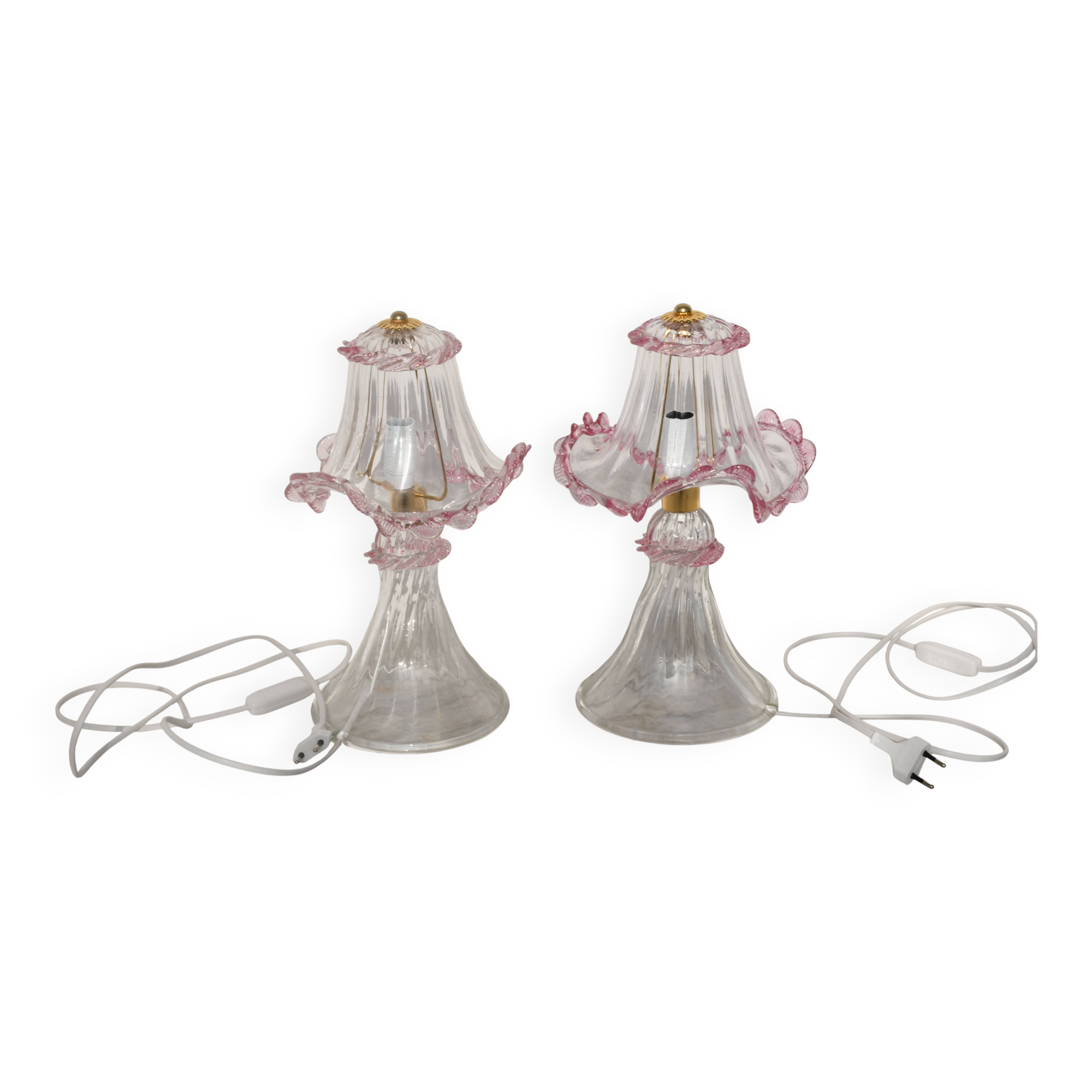 Set of 2 of Pink table lamps in Murano glass