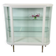 White vintage slatted display case on gold legs