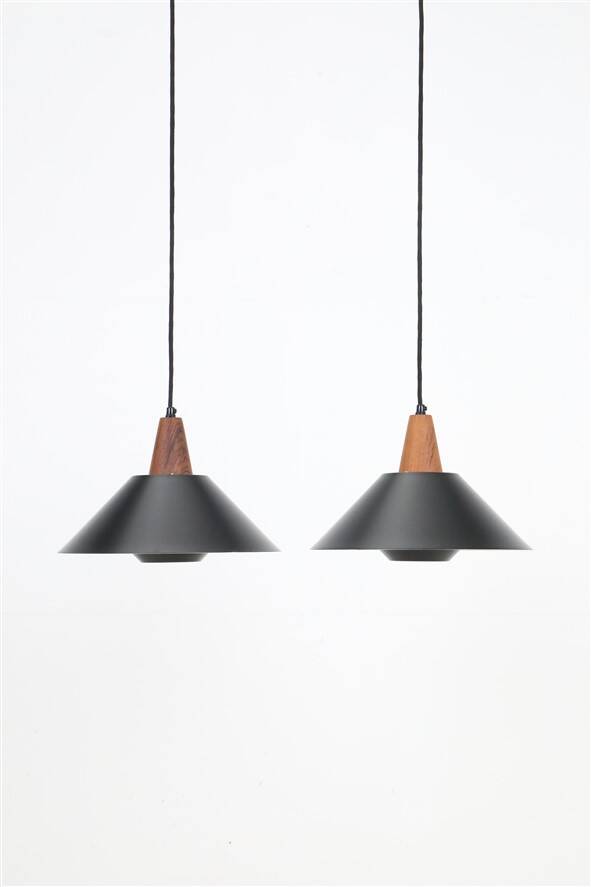 Set of 2 black mid-century pendant lamps by Elfi / 1960s / 1970s / Danish modern design