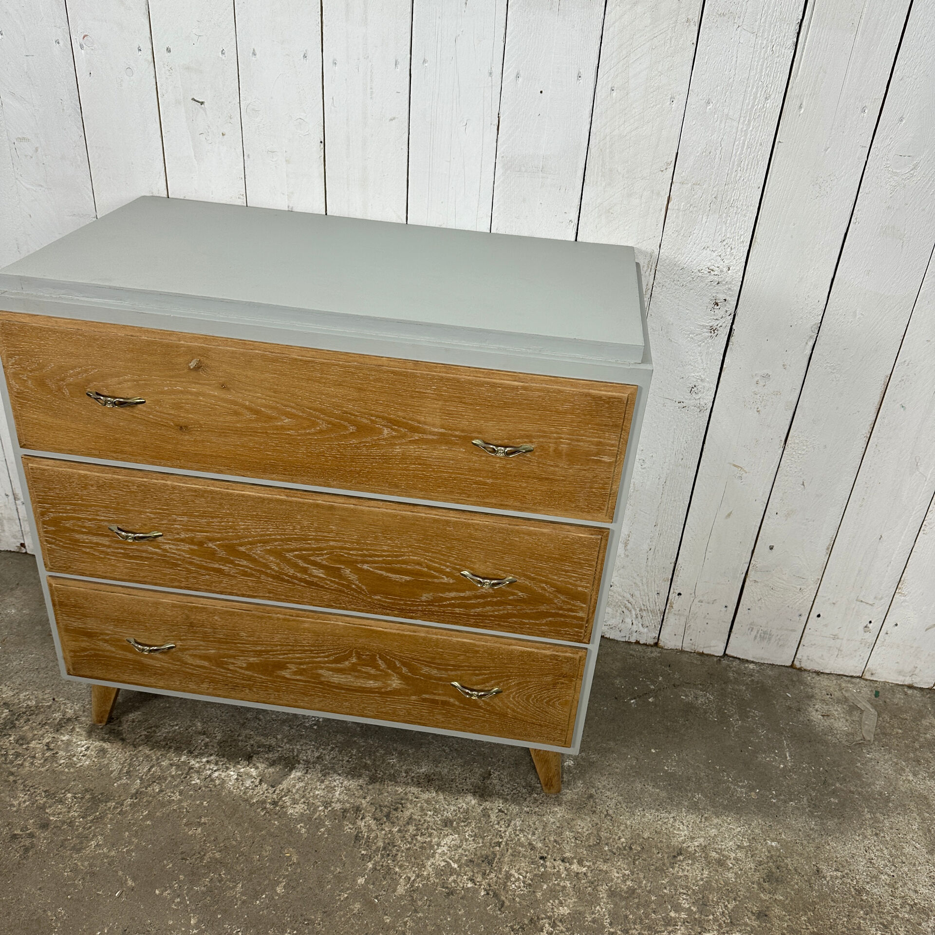 Vintage commode from the 50s-60s – cerused wood and grey