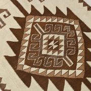 Tapis de couloir Kilim beige et marron 3x12, tapis turc délavé, 95x373 cm