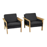 2 vintage oak and felt Danish chaise longues from the mid-century, 1960s.