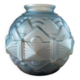 Art Deco ball vase frosted blue glass