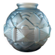 Vase boule Art Déco verre givré bleu