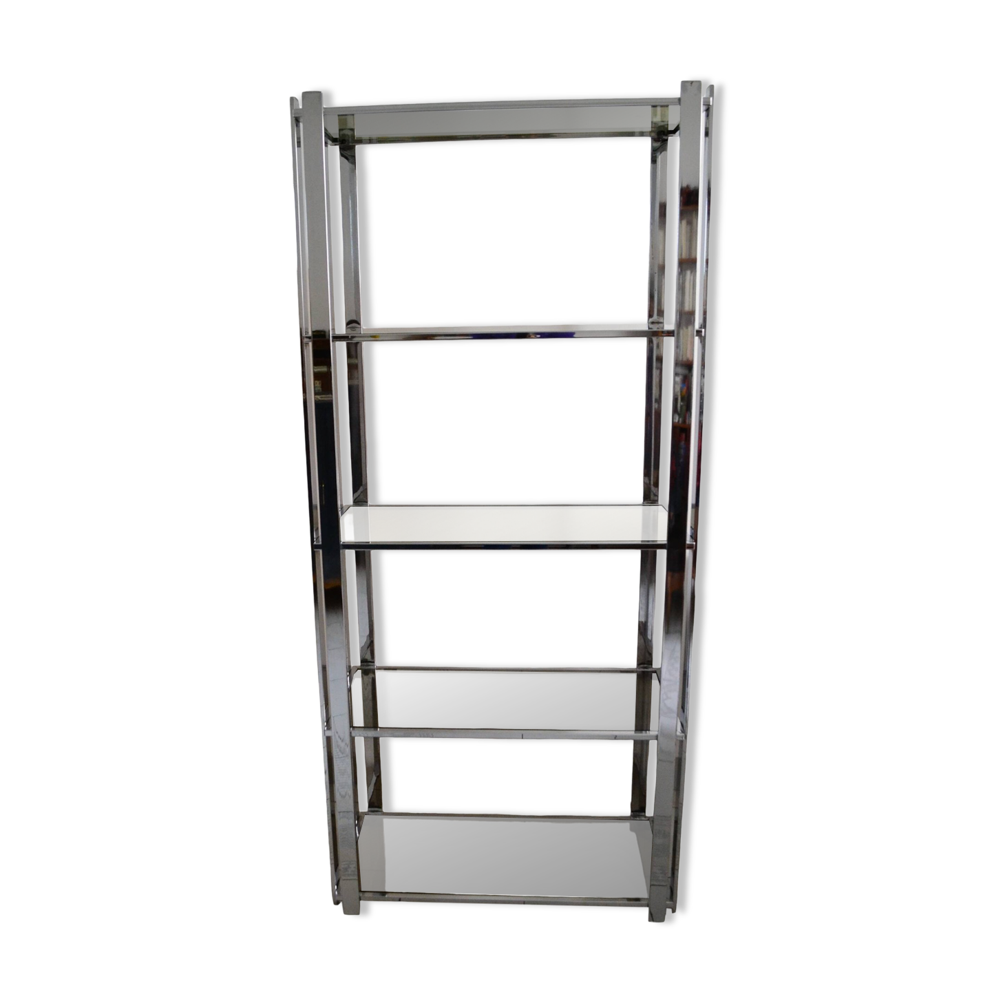1970s smoked glass chrome bookshelf