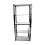 Chrome smoked glass shelf bookcase from the 70s
