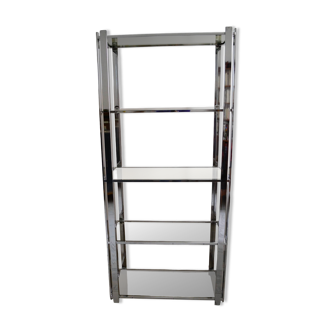 bibliothèque étagère chrome verre fumé années 70