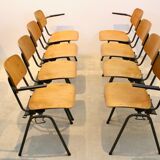 School bench consisting of 4 stackable chairs in industrial plywood by Marko Holland