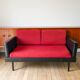 Day Bed sofa in skai, red mottled fabric and black metal 1950