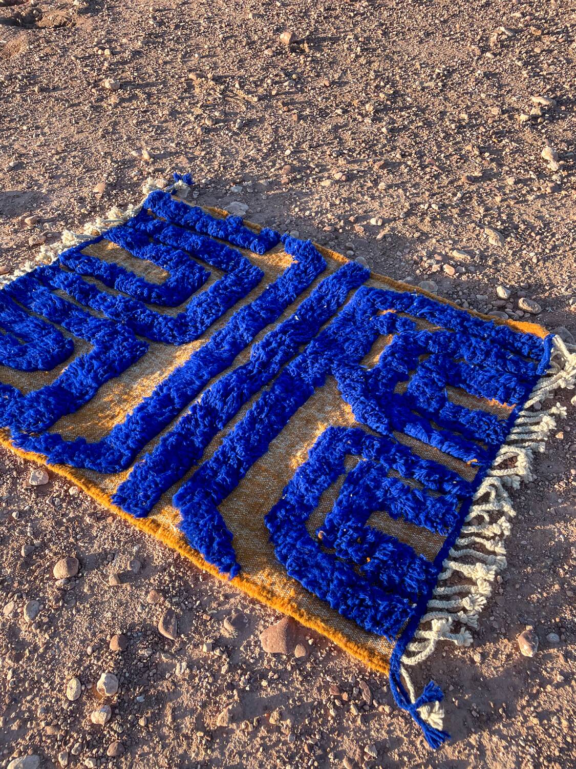 Klein blue and modern mustard yellow Berber rug