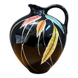 Vase by Georg Schmider Zell model 4089 Black with colorfull leaf patern