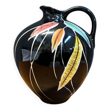 Vase by Georg Schmider Zell model 4089 Black with colorfull leaf patern