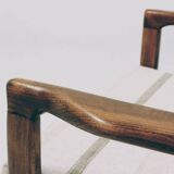 Fauteuil vintage avec coussins en tissu naturel rayé