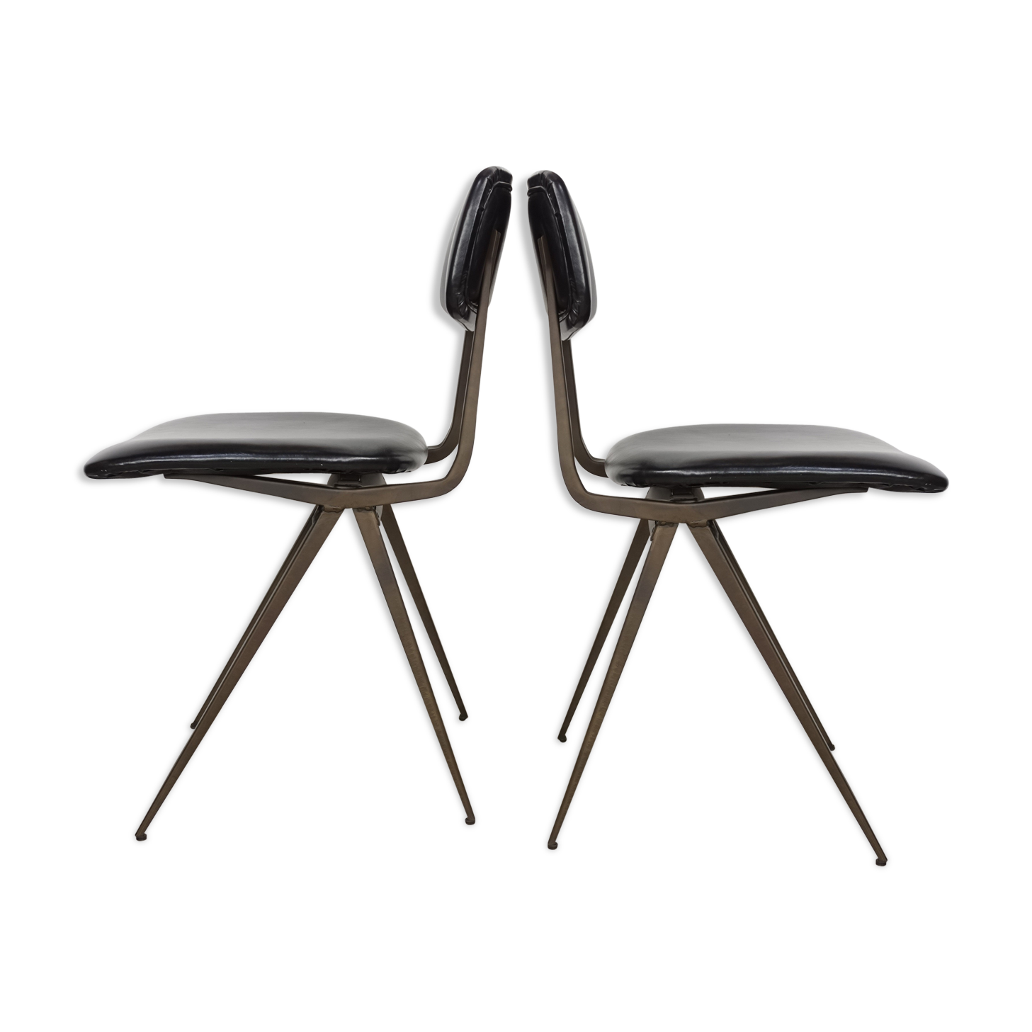 Pair of industrial style chairs in metal and faux black leather