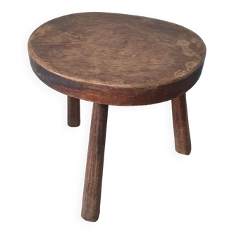 Tabouret bois ancien vintage trepied