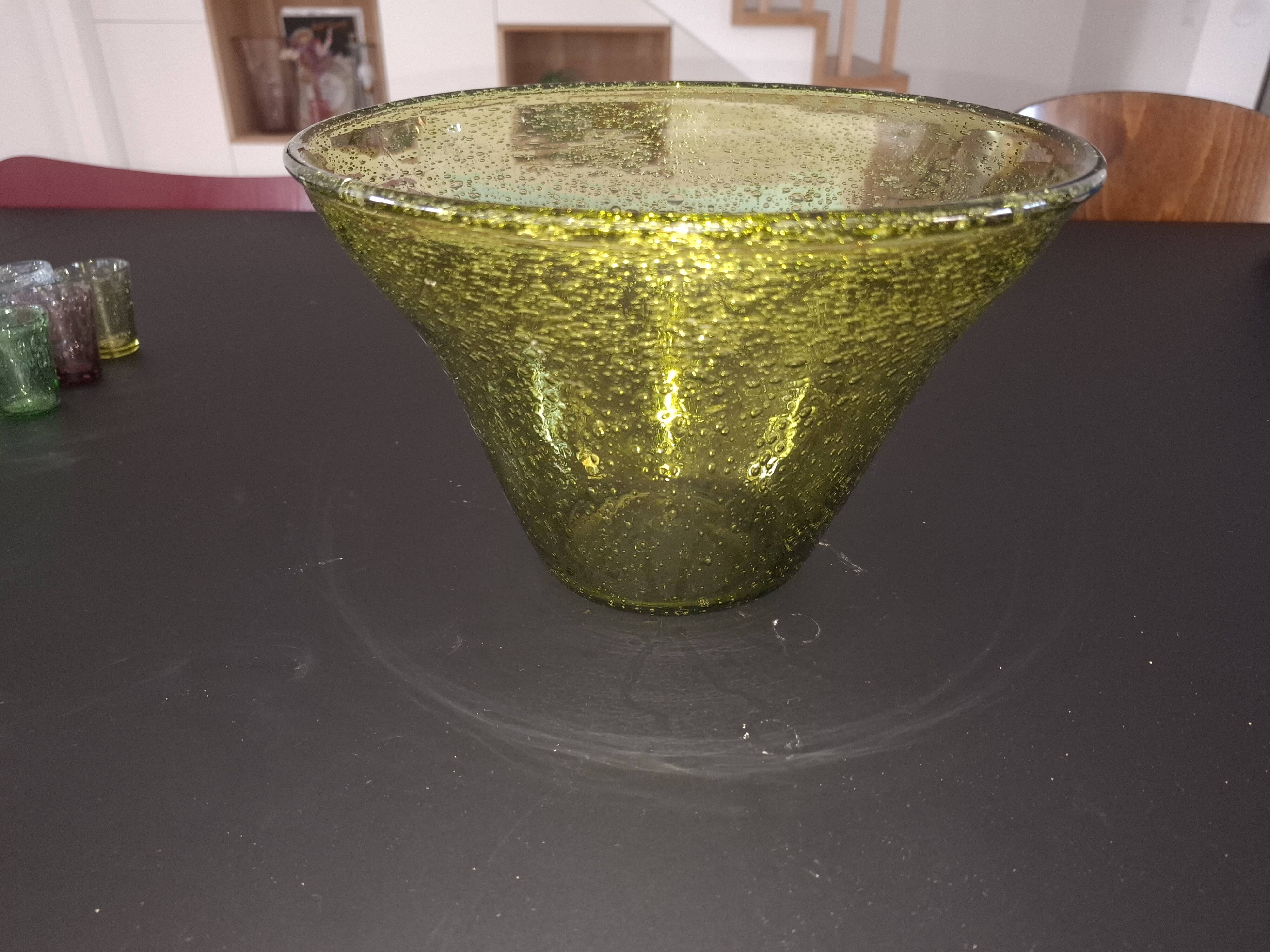 Large blown biot glass salad bowl