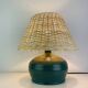 Ceramic green/blue globe lamp, rattan shade, vintage