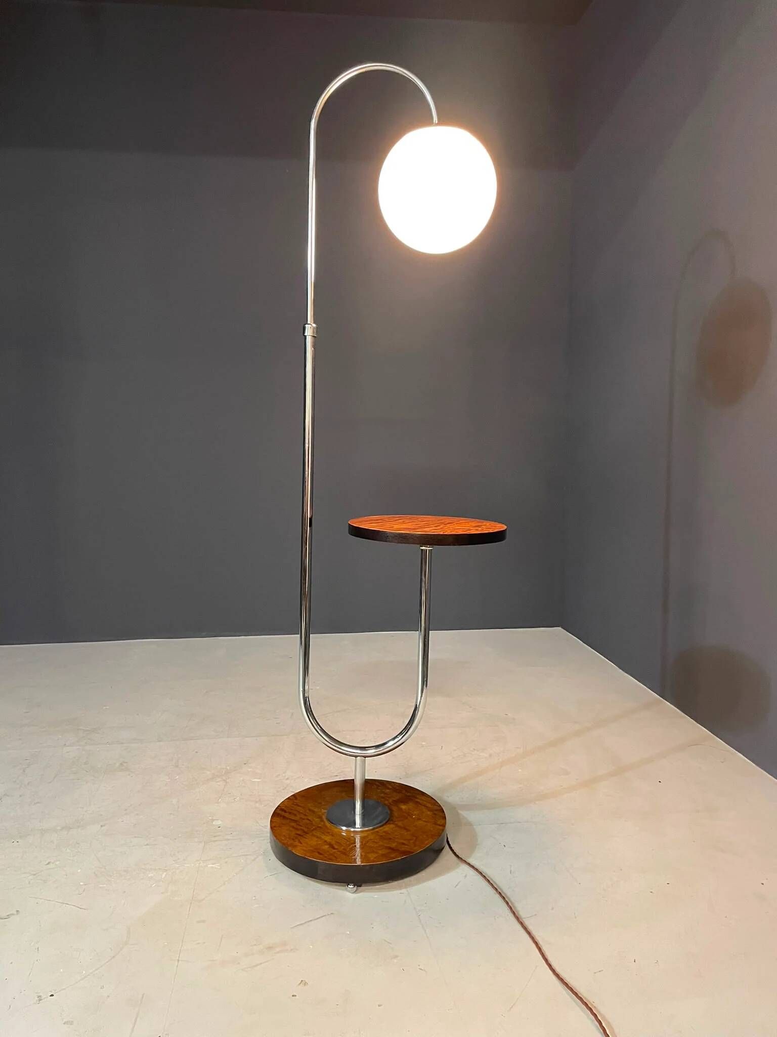 Restored Bauhaus floor lamp with integrated table by R. Slezák