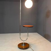 Lampe de sol Bauhaus restaurée avec table intégrée par R. Slezák