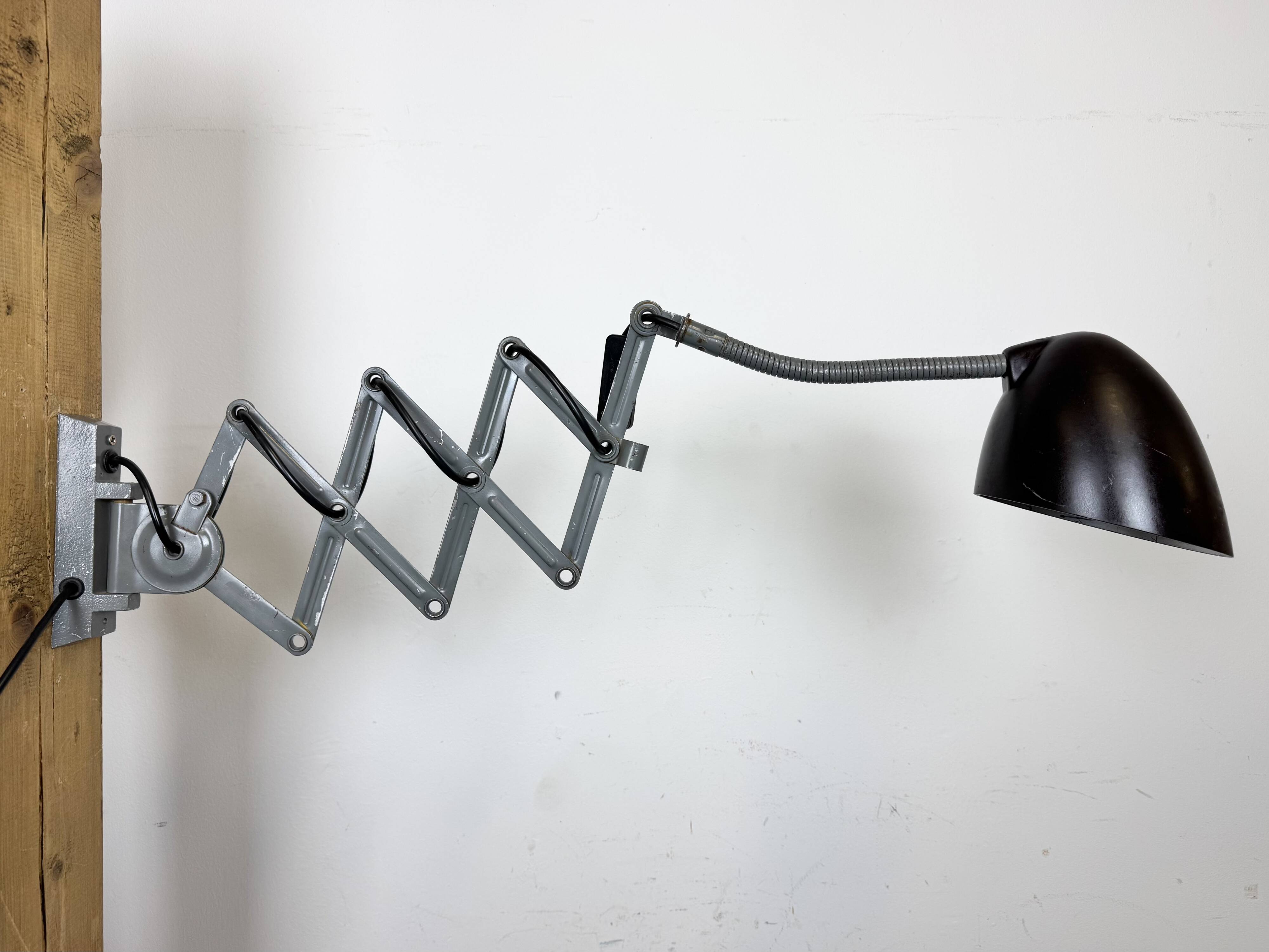 Grey Industrial Scissor Wall Lamp from Elektroinstala, 1960s