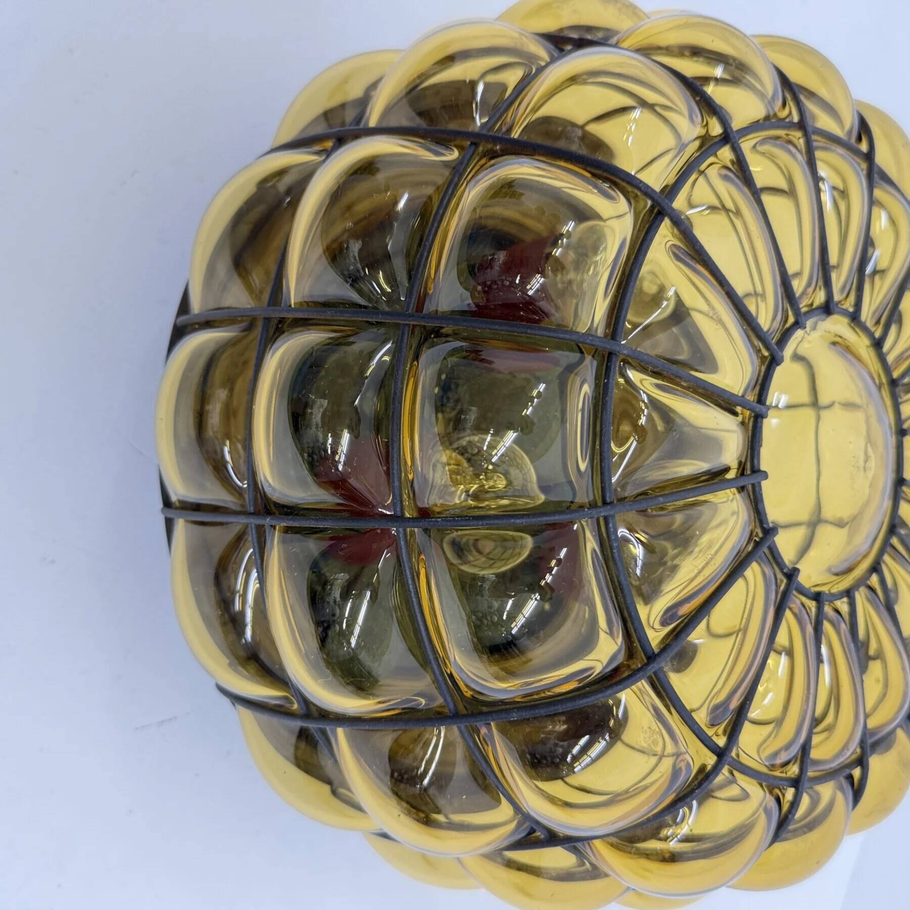 Venetian Murano caged glass flush mount with large bubbles, 1960s