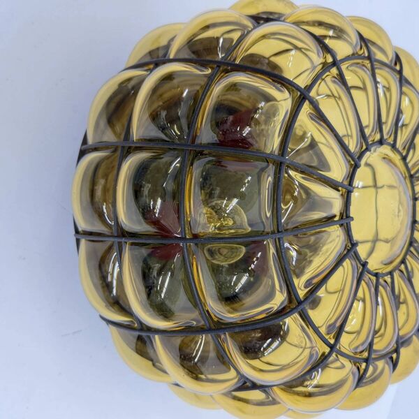 Plafonnier en verre caged de Murano vénitien avec de grandes bulles, années 1960.