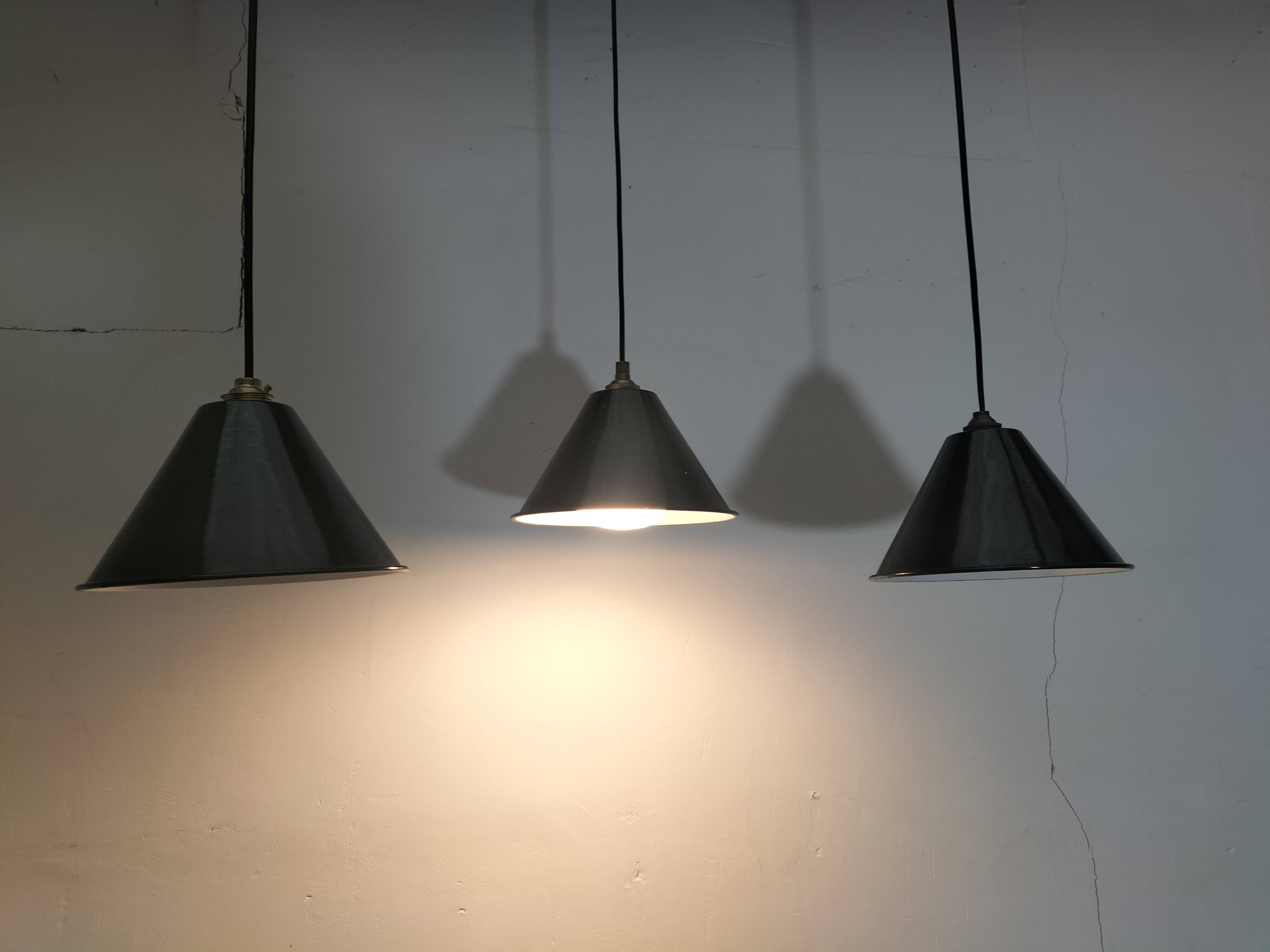 Enameled sheet metal pendant lights