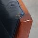 2.5-Seater Art Deco Sofa with Woodwork and Dark Blue Cowhide Leather