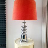 Lampe tafel vintage Star-Leuchten Köln (Allemagne de l'Ouest) chrome & fluweelrode kap