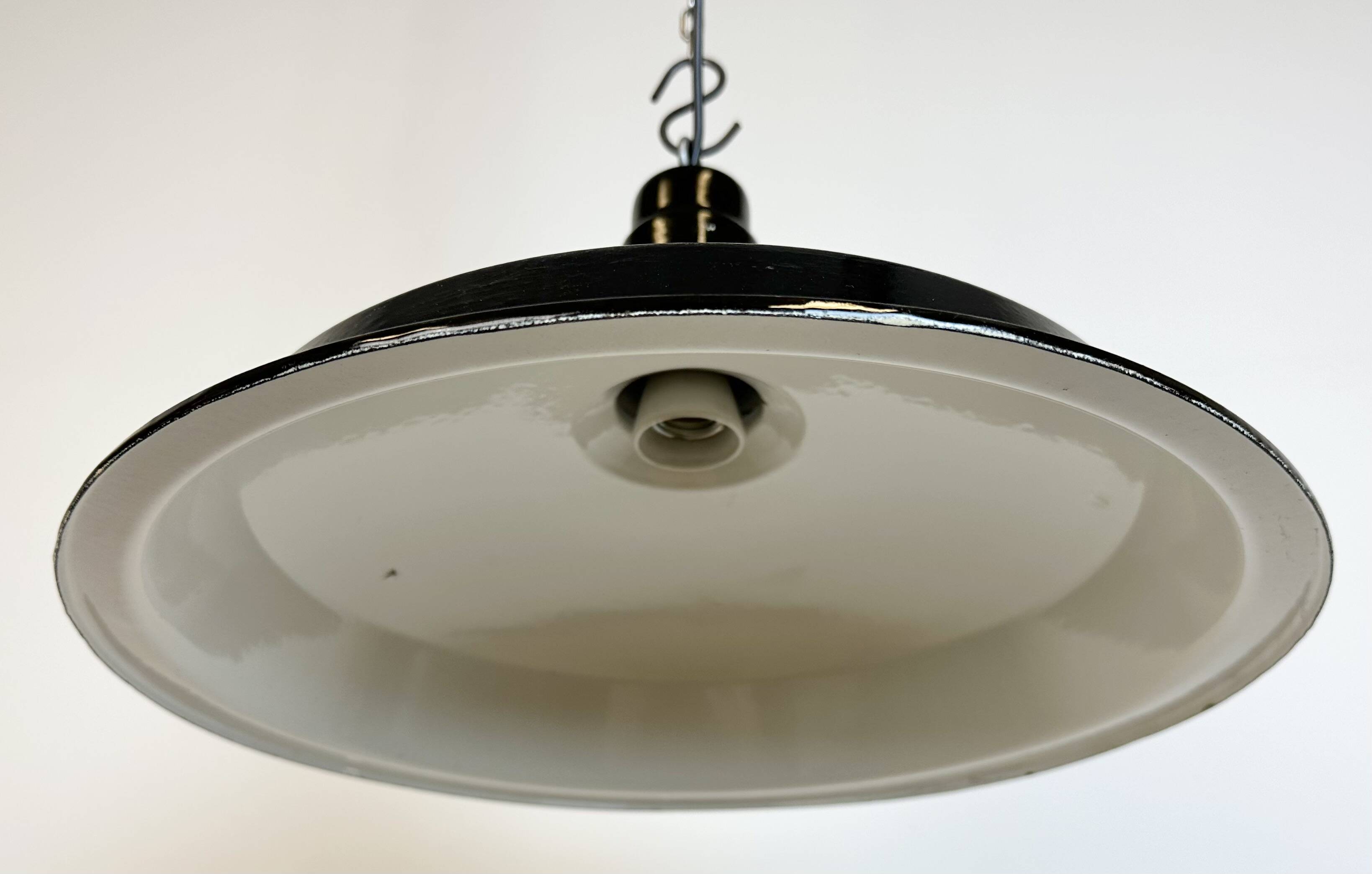 Industrial Black Enamel Factory Pendant Lamp, 1950s