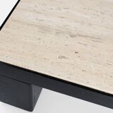 Set of 2 mid-century coffee tables in oak with travertine top