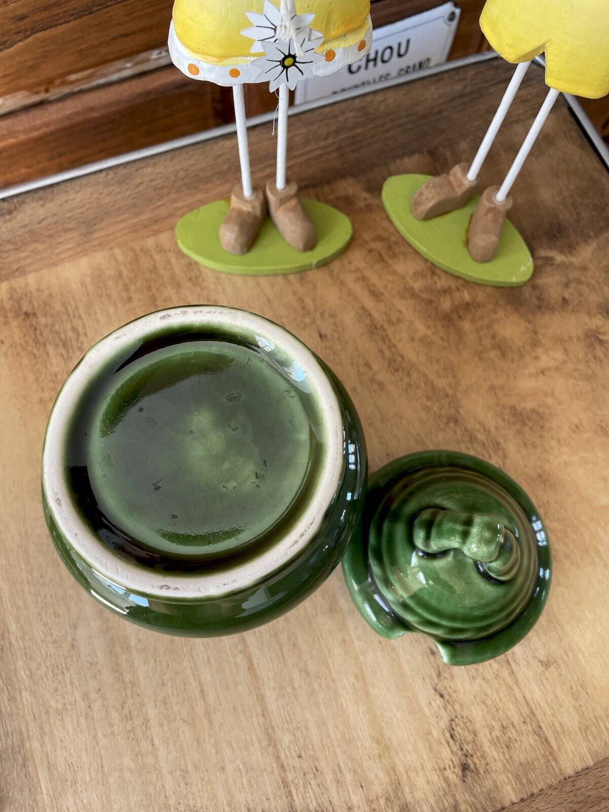 Green ceramic sugar bowl (jam bowl)