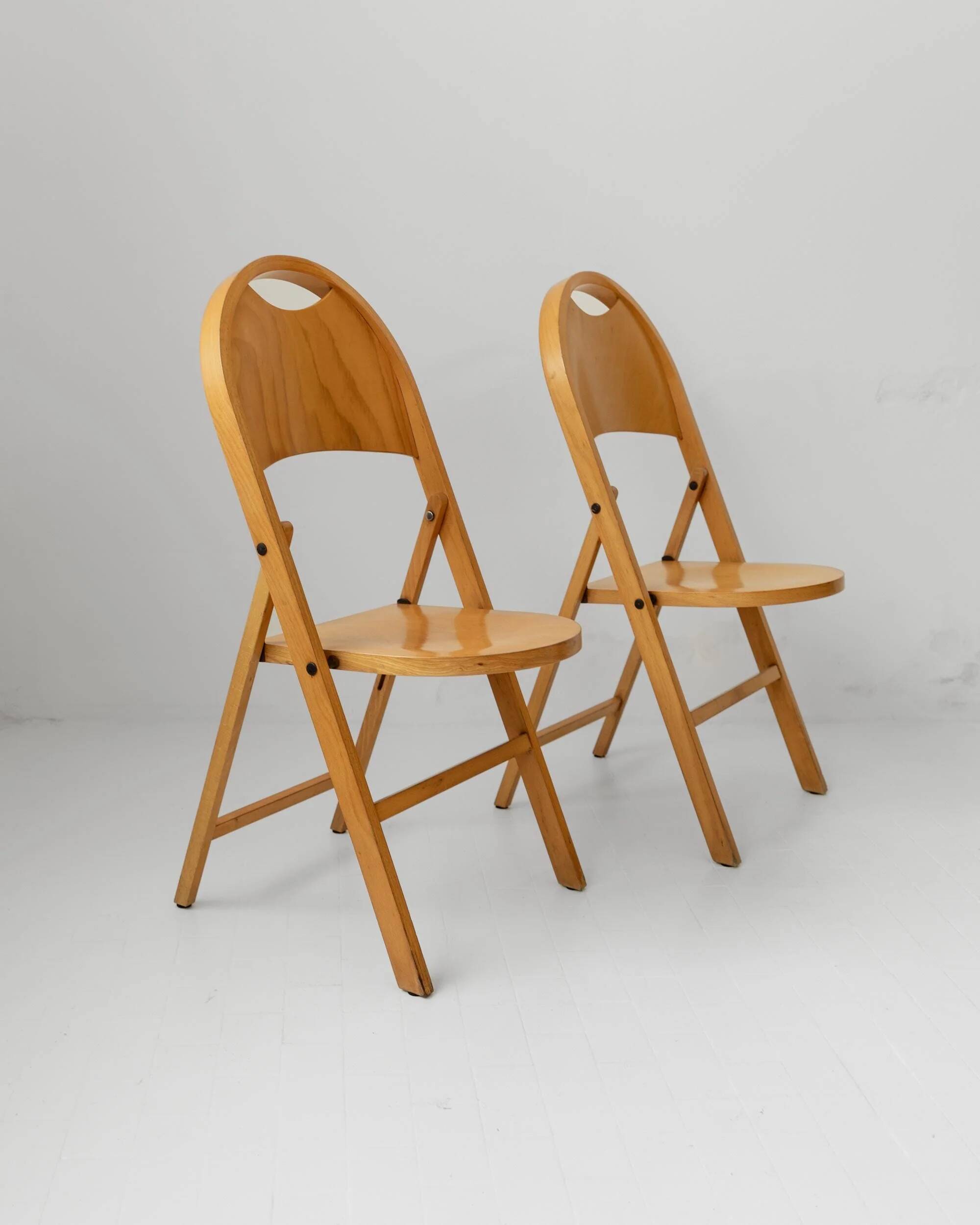Set of 2 vintage folding chairs from the 1970s, by Achille and Pier Giacomo Castiglioni for Bernini.